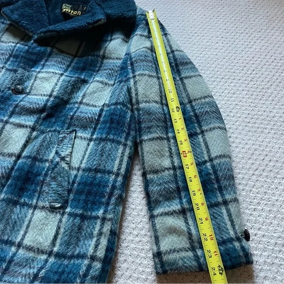 Vintage 60s Silton California Blue Plaid Mohair Bomber Jacket Fur 44 Western